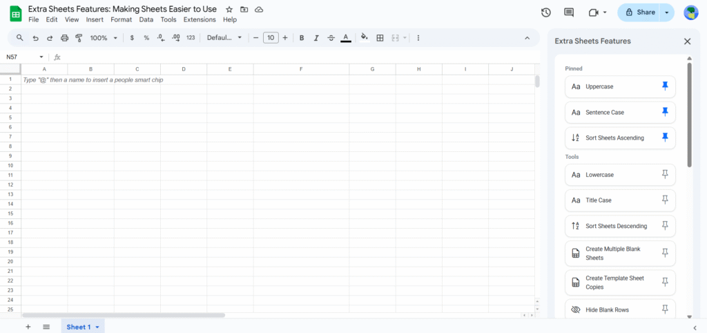 Extra Sheets Feature Sidebar Screenshot